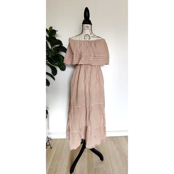 Mexican Peasant Off Shoulder Midi Dress Pastel Colors Beach One Size (Fits S-XL) - Picture 2 of 8